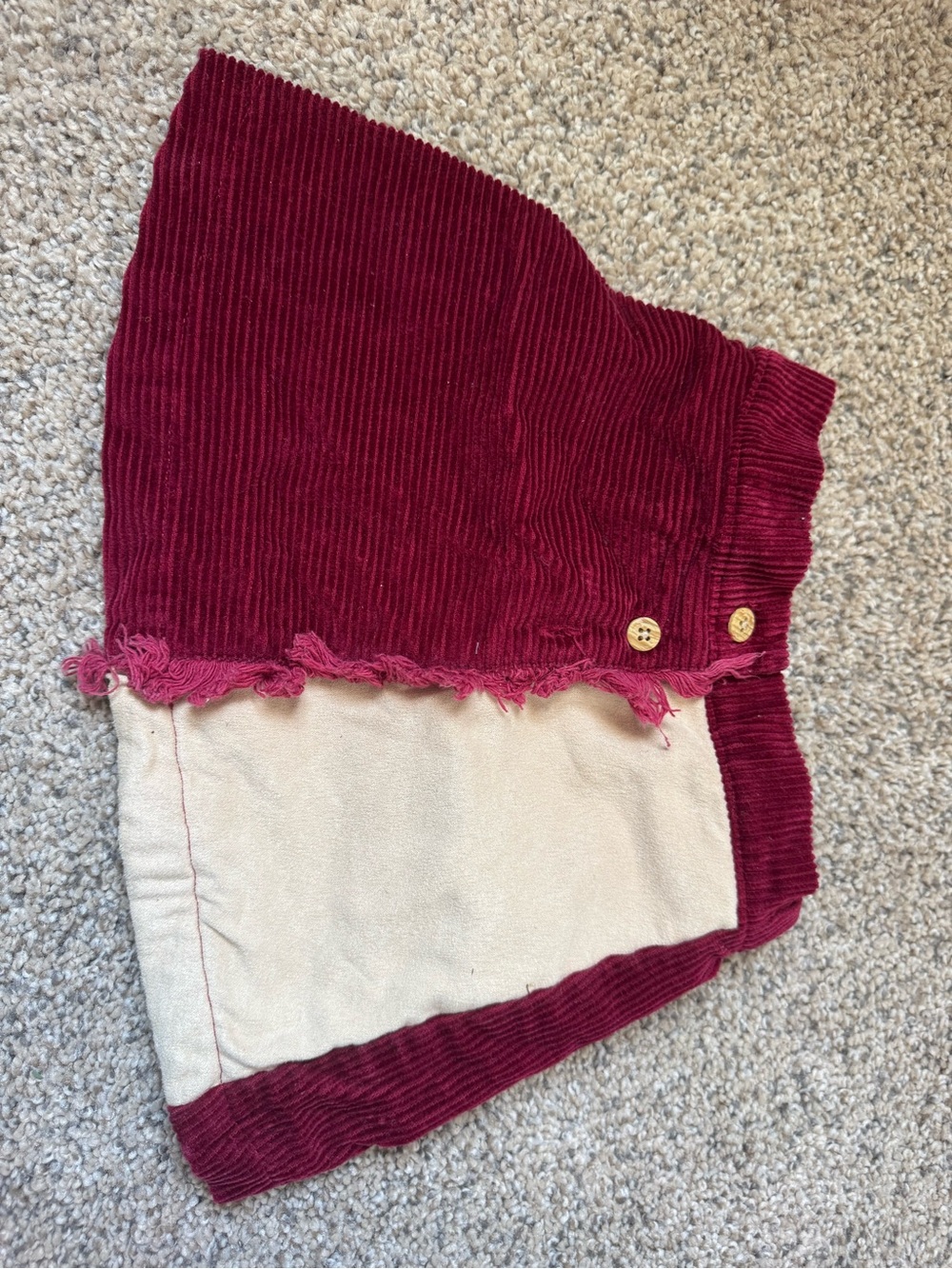 Girls' Burgundy Corduroy Skirt with Frayed Hem